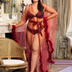 Women Plus Size Sheer Feather Long Robe Nightgown-9