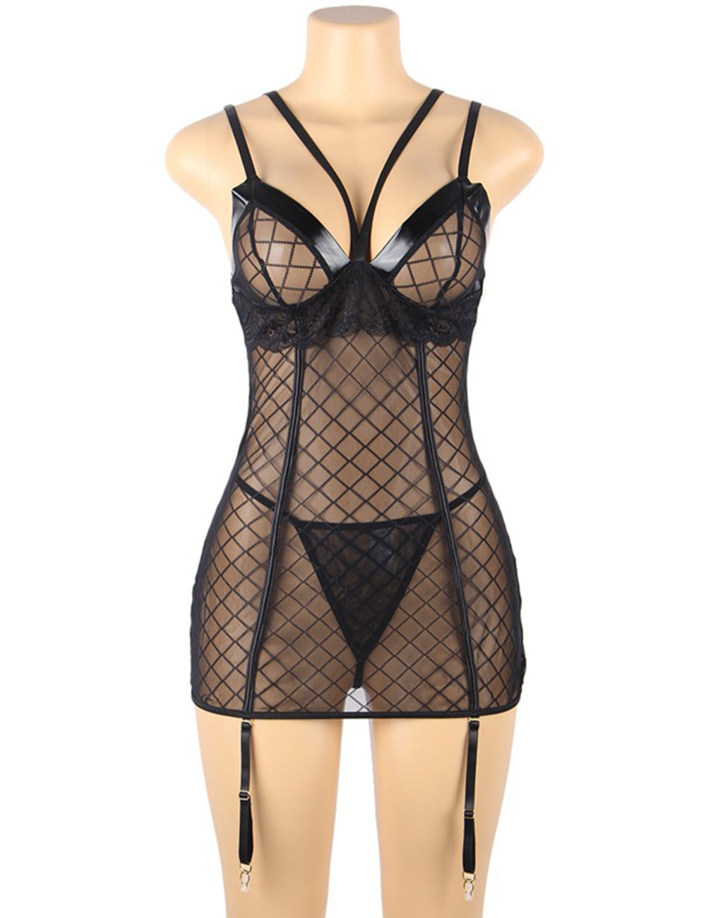 Women Plus Size Sheer Fishnet Lace Babydoll-3