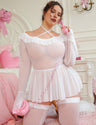 Women Plus Size Sheer Halter Babydoll with Thigh-High Stockings