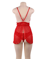 Women Plus Size Sheer Mesh Lace Stitching Babydoll-11