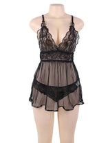 Women Plus Size Sheer Mesh Lace Stitching Babydoll-6