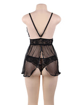 Women Plus Size Sheer Mesh Lace Stitching Babydoll-7
