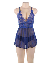 Women Plus Size Sheer Mesh Lace Stitching Babydoll-8