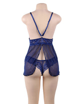 Women Plus Size Sheer Mesh Lace Stitching Babydoll-9