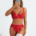 Women Plus Size Sheer Sexy Floral Embroidery Garter Bra Set