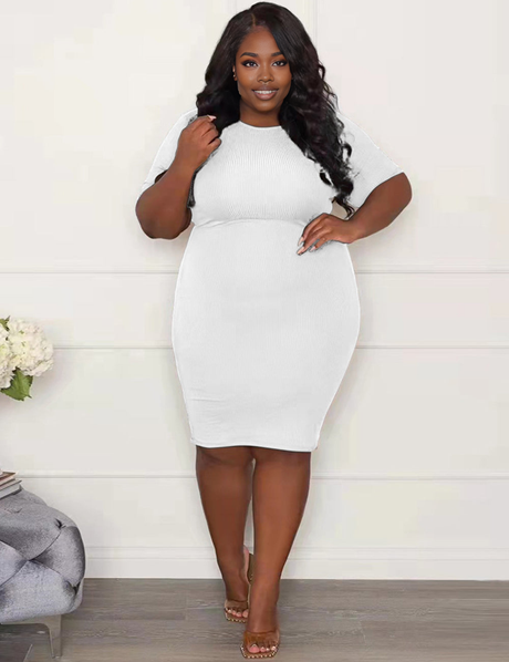 Women Plus Size Short-Sleeve Striped Knit Sheath Mini Dress-1
