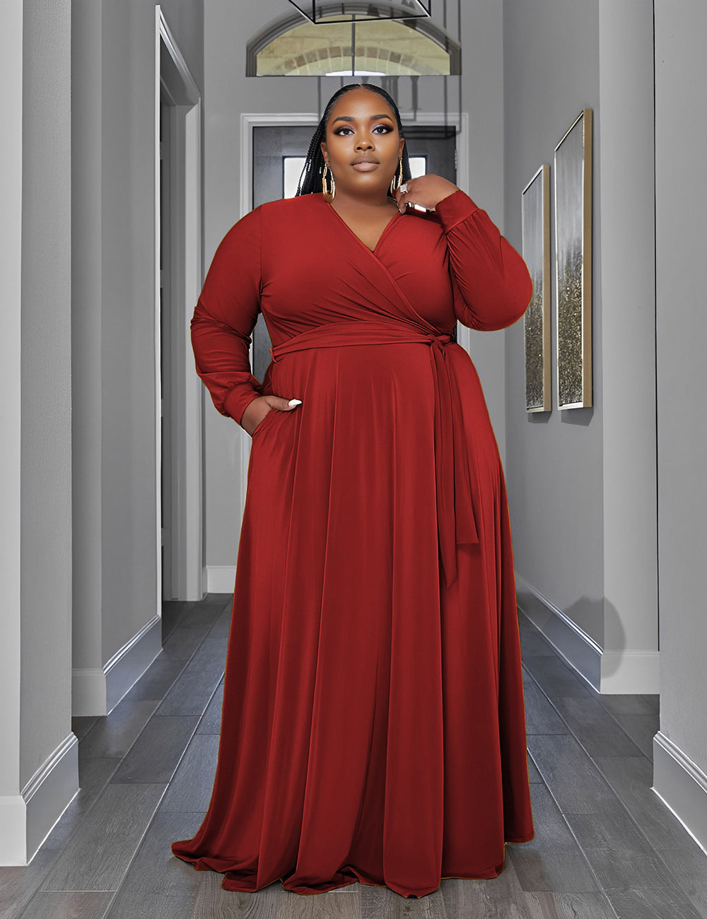 Women Plus Size Short Sleeve Pocket Dress-2