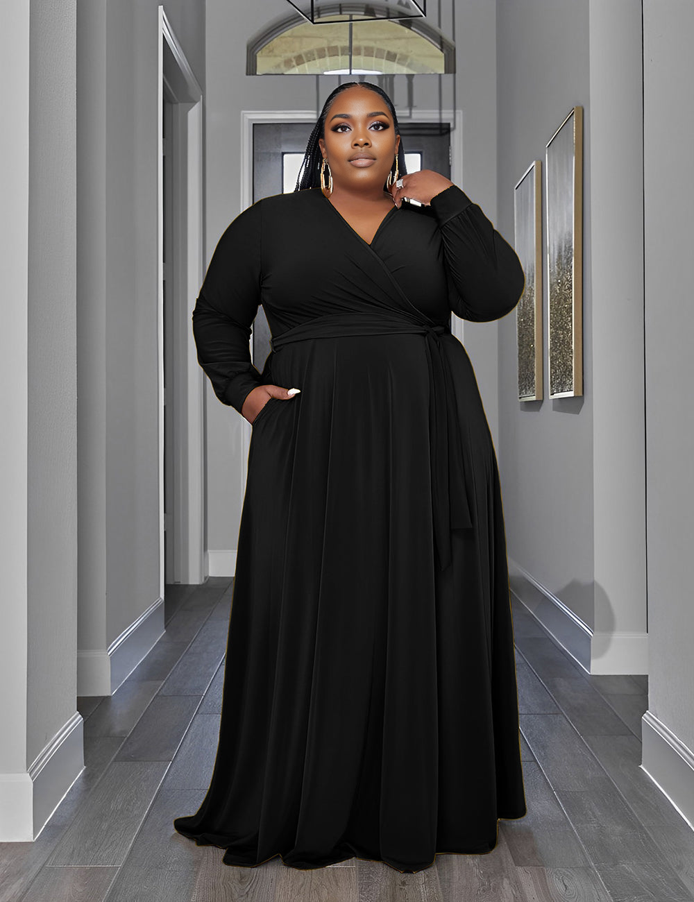 Women Plus Size Short Sleeve Pocket Dress-4