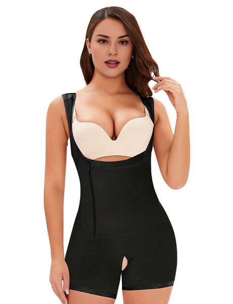 Women Plus Size Black Side Zip Open Bust Shapewear