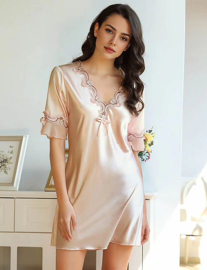Women Plus Size Simulated Silk Embroidered Casual Babydoll-1