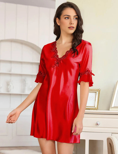 Women Plus Size Simulated Silk Embroidered Casual Babydoll-6