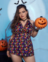 Women Plus Size Skull Print Halloween Babydoll Lingerie