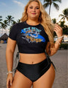 Women Plus Size Halloween Skull Print Tankini Swimsuit