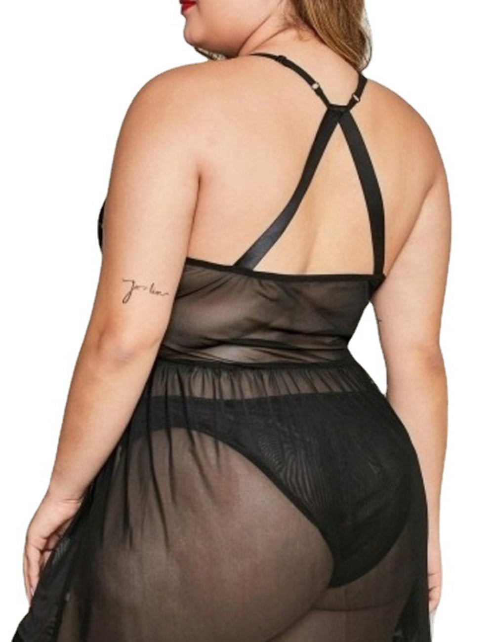 Women Plus Size Sleeveless Lace Transparent Tube Top Babydoll-4