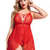 Women Plus Size Snap Crotch Bra V-Neck Lace Babydoll-1