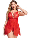 Women Plus Size Snap Crotch Bra V-Neck Lace Babydoll-1