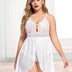 Women Plus Size Snap Crotch Bra V-Neck Lace Babydoll-7