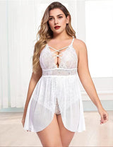 Women Plus Size Snap Crotch Bra V-Neck Lace Babydoll-7