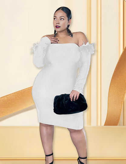 Women Plus Size Solid Boat Neck Dress-2