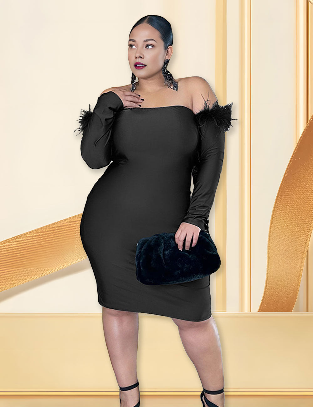 Women Plus Size Solid Boat Neck Dress-3