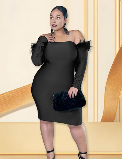 Women Plus Size Solid Boat Neck Dress-3