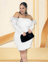 Women Plus Size Solid Boat Neck Dress-4