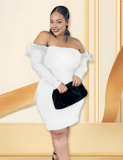 Women Plus Size Solid Boat Neck Dress-4
