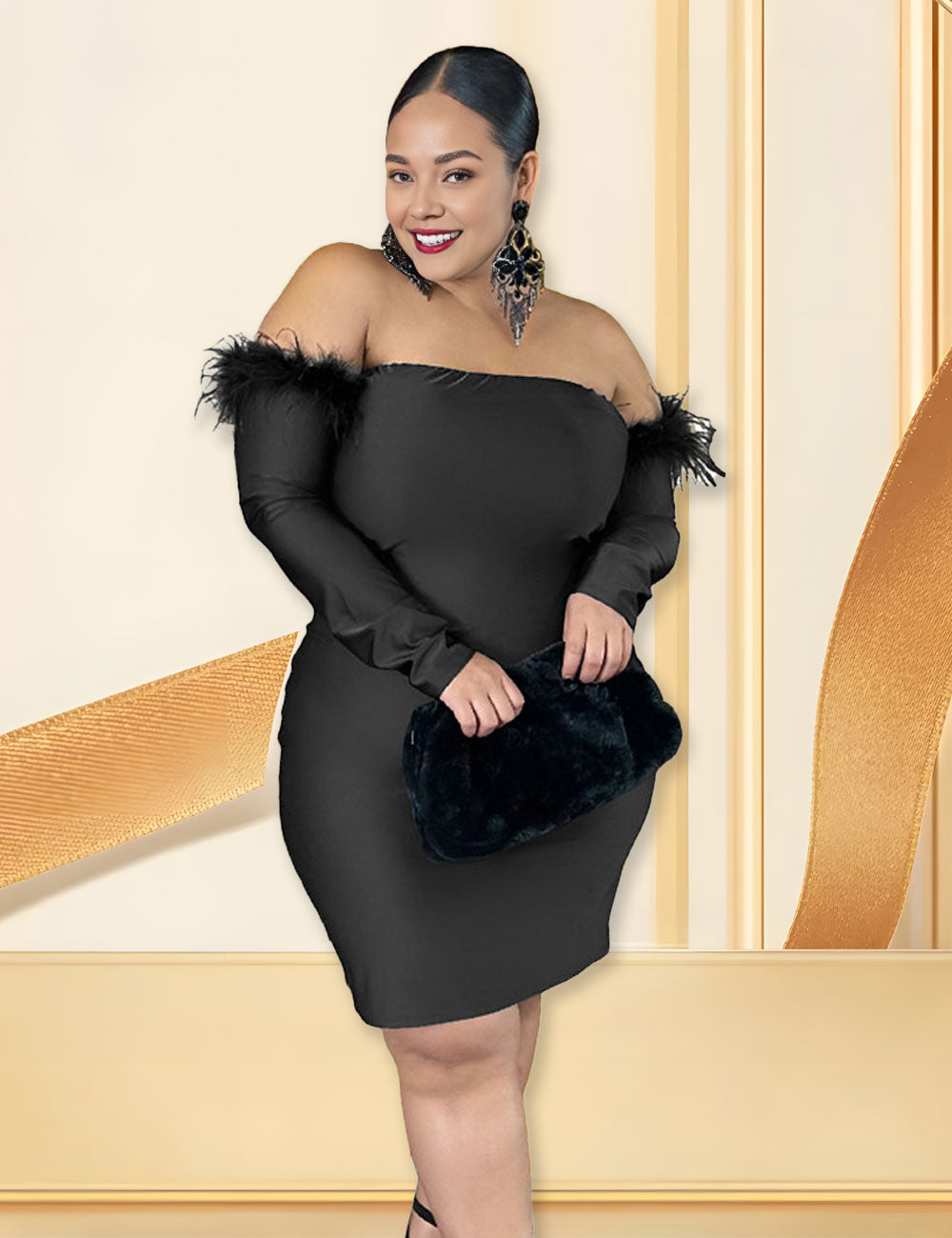 Women Plus Size Solid Boat Neck Dress-5