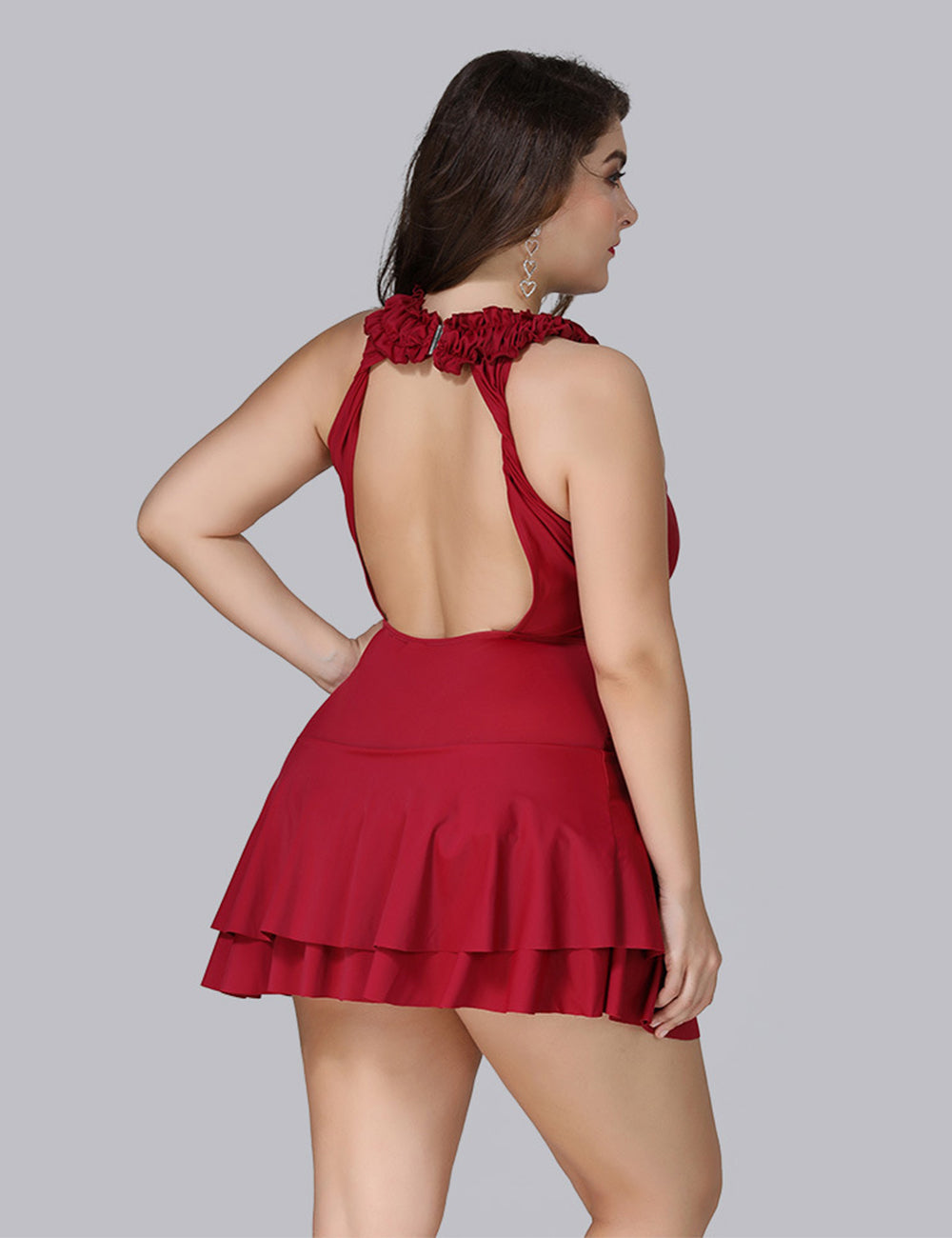 Women Plus Size Solid Color Backless Swimsuit-1