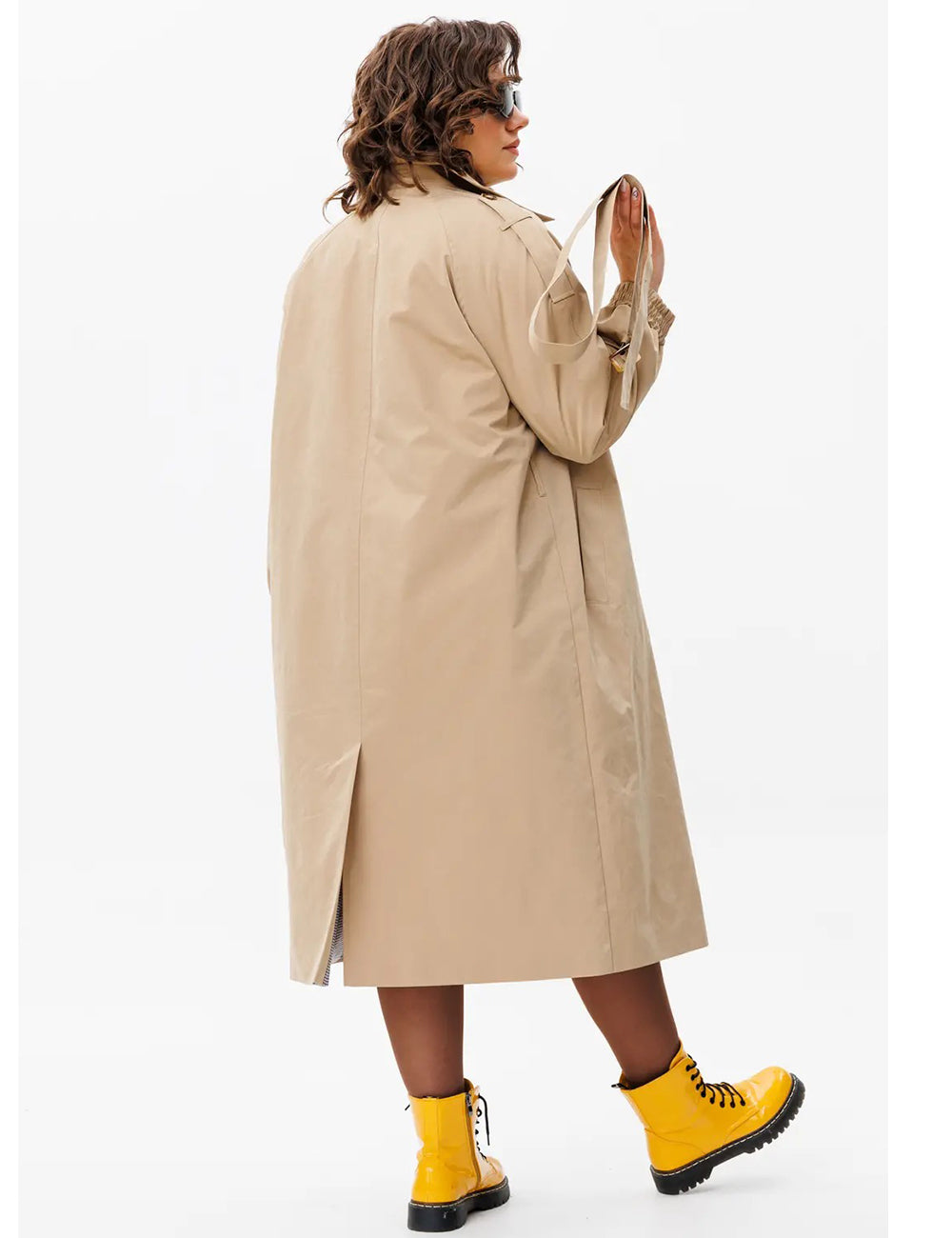 Women Plus Size Solid Color Calf-Length Trench Coat