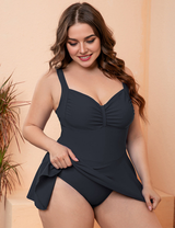 Women Plus Size Solid Color Conservative One Piece Swim-10