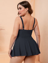 Women Plus Size Solid Color Conservative One Piece Swim-13