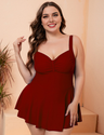 Women Plus Size Solid Color Conservative One Piece Swim-5
