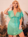 Women Plus Size Solid Color Mesh Lace Trim Babydoll Nightgown
