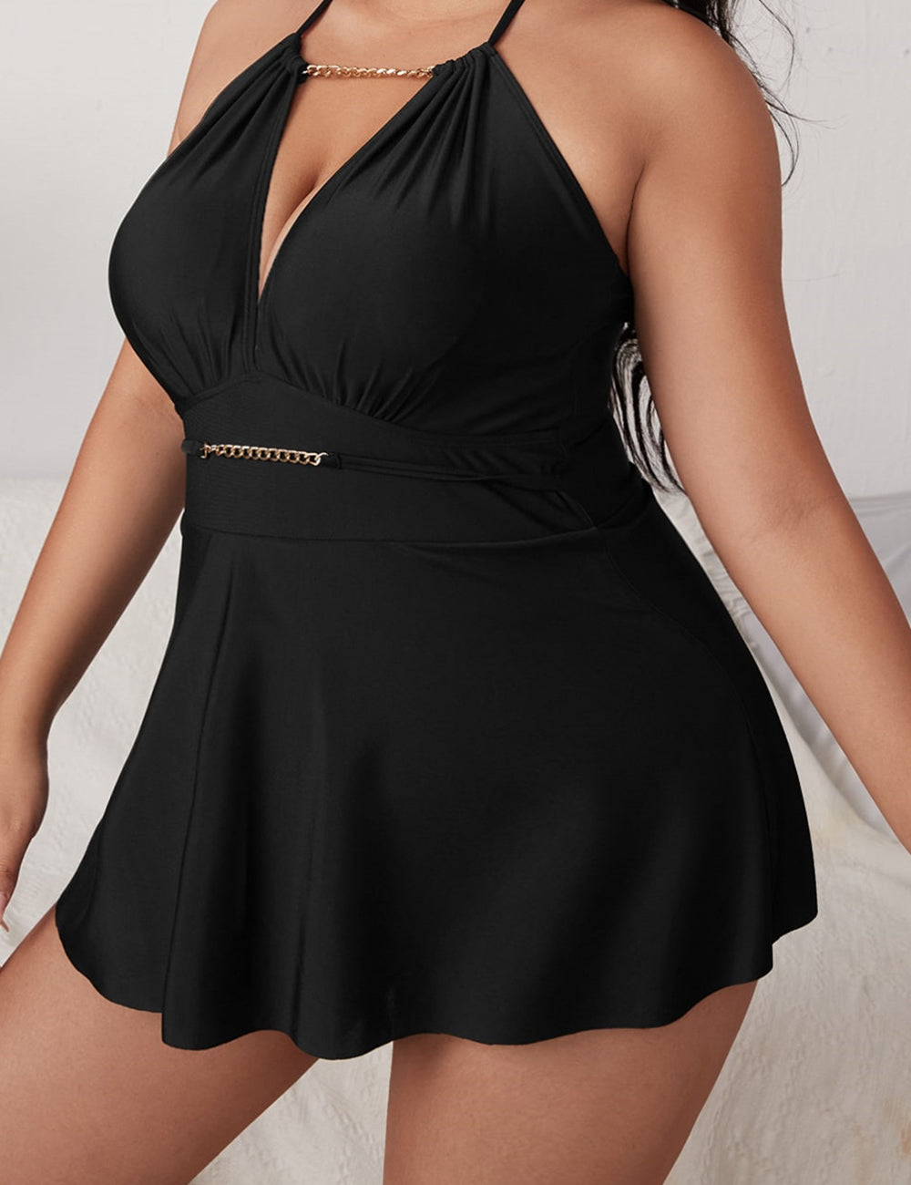 Women Plus Size Solid Color Push Up Skirt Loose Beach Swimsuit-1