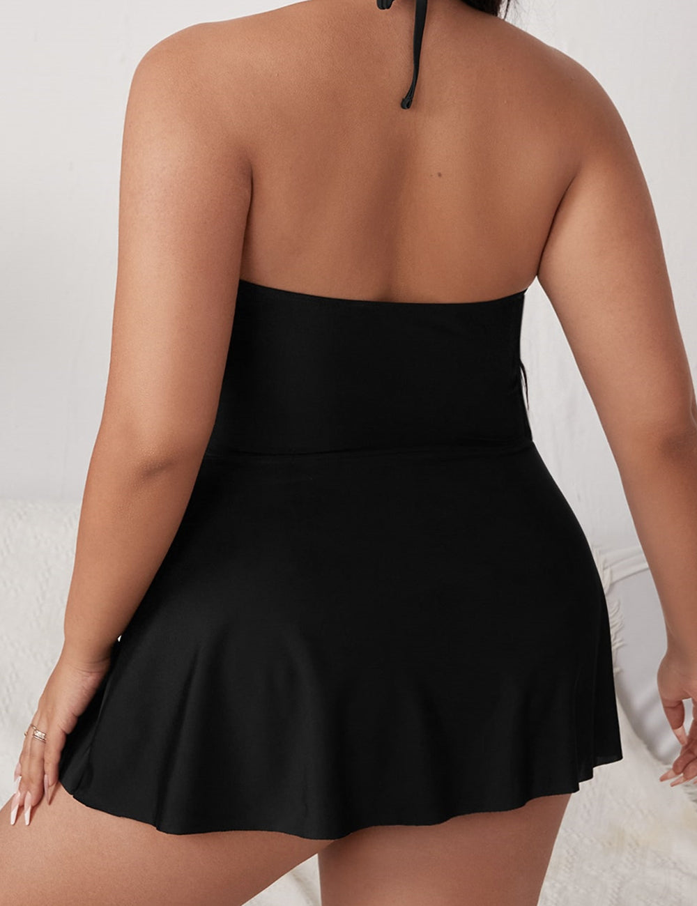 Women Plus Size Solid Color Push Up Skirt Loose Beach Swimsuit-4