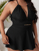 Women Plus Size Solid Color Push Up Skirt Loose Beach Swimsuit