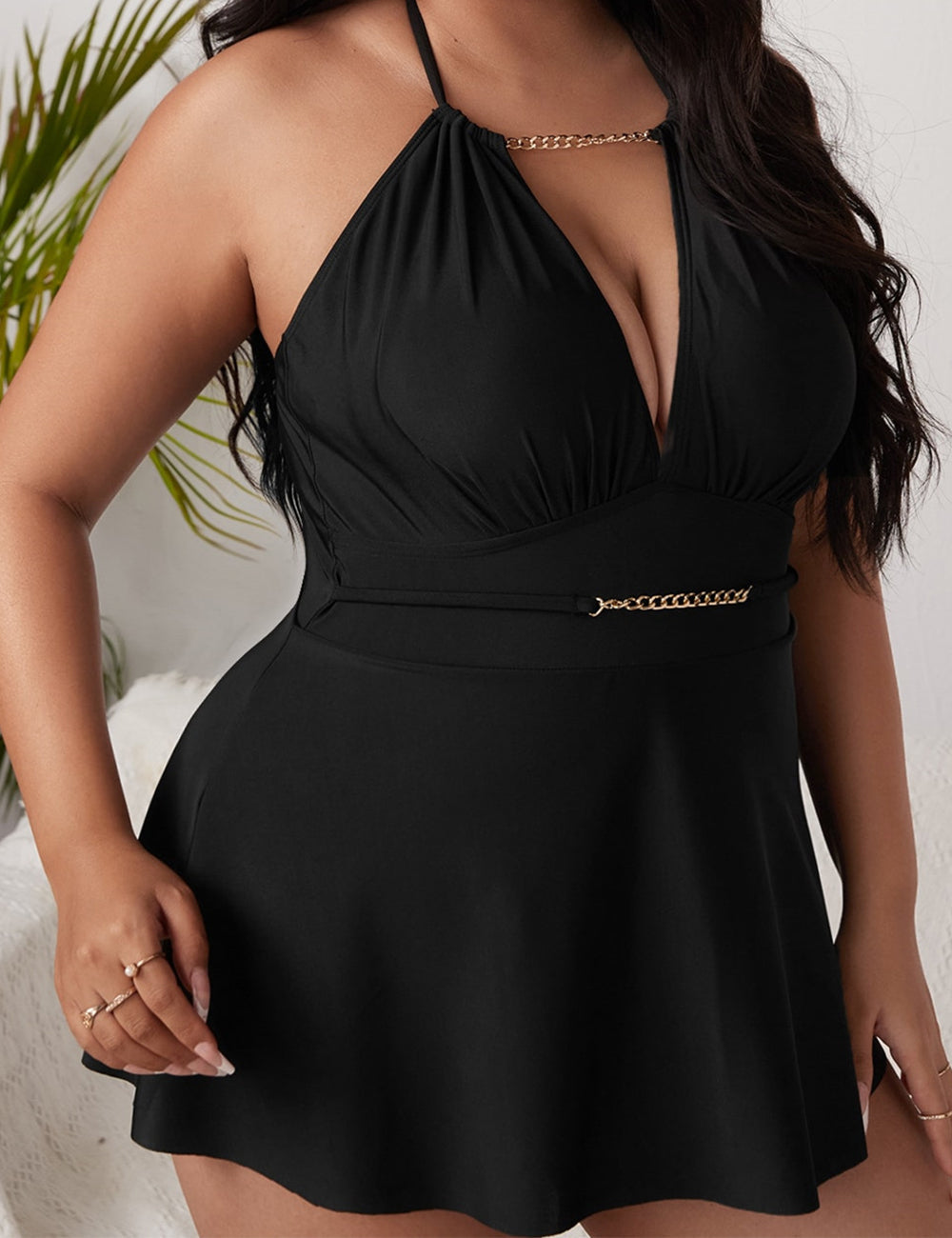 Women Plus Size Solid Color Push Up Skirt Loose Beach Swimsuit