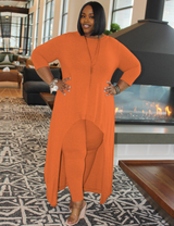 Women Plus Size Solid Color Round Neck Two-Piece Dress-1