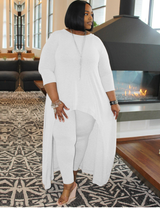Women Plus Size Solid Color Round Neck Two-Piece Dress-2