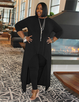 Women Plus Size Solid Color Round Neck Two-Piece Dress-3