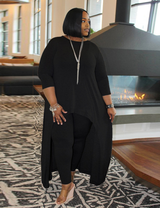 Women Plus Size Solid Color Round Neck Two-Piece Dress-6