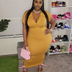 Women Plus Size Solid Color V Neck Casual Dress-1