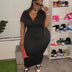 Women Plus Size Solid Color V Neck Casual Dress-2