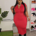 Women Plus Size Solid Color V Neck Casual Dress