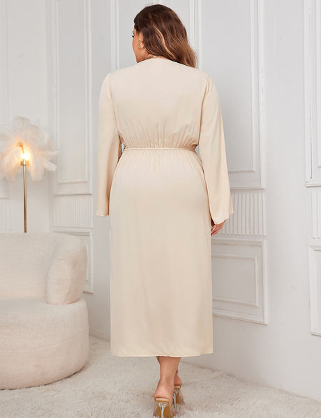 Women Plus Size Solid Twist Front Wrap Maxi Dress