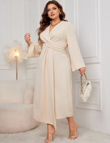 Women Plus Size Solid Twist Front Wrap Maxi Dress