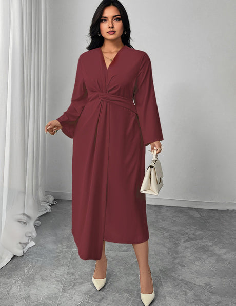 Women Plus Size Solid Twist Front Wrap Maxi Dress