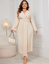 Women Plus Size Solid Twist Front Wrap Maxi Dress
