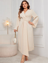 Women Plus Size Solid Twist Front Wrap Maxi Dress